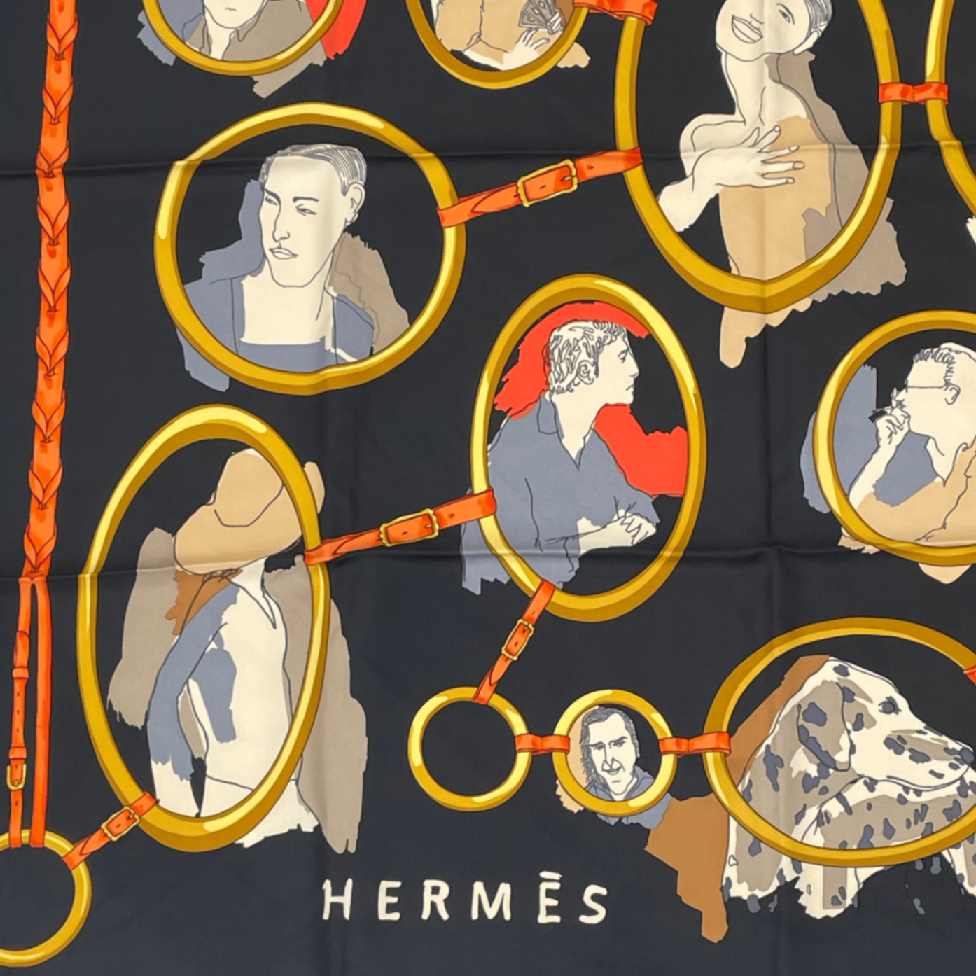 Hermes Carre 90 Scarf Silk les Parisiens Black Gold — view 4