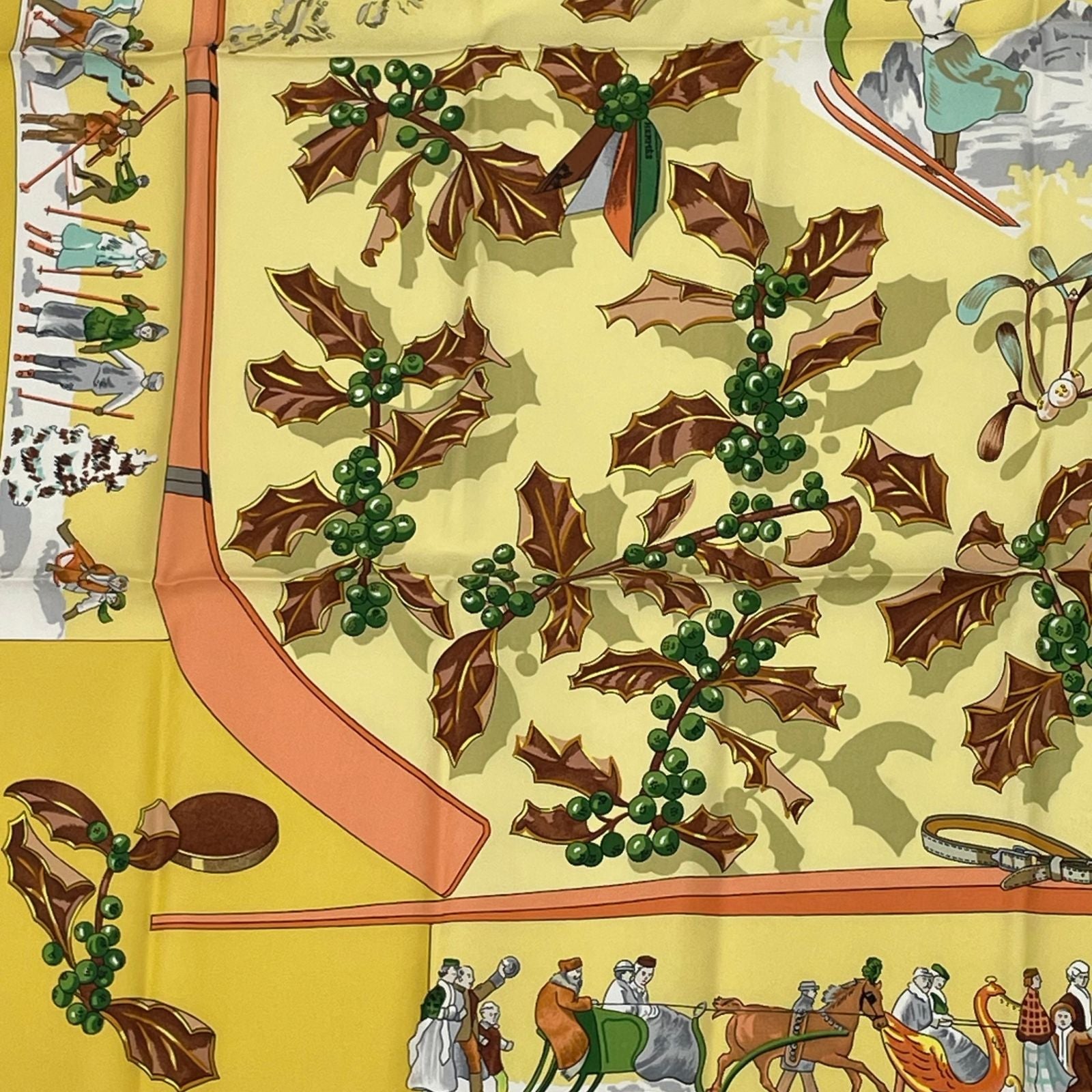 Hermes Carre 90 Neige D'antan Last Year's Snow Yellow Silk 100% Scarf — view 4