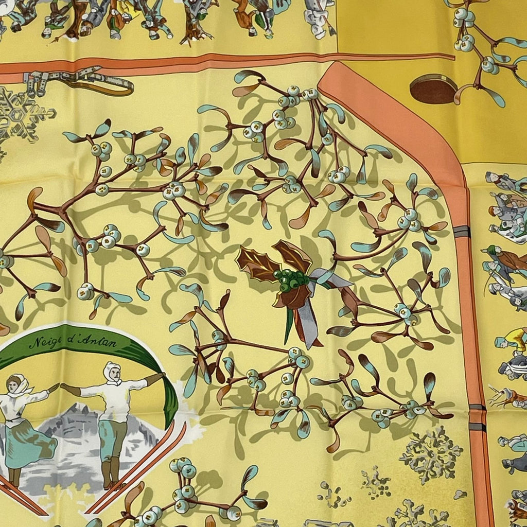 Hermes Carre 90 Neige D'antan Last Year's Snow Yellow Silk 100% Scarf — view 3