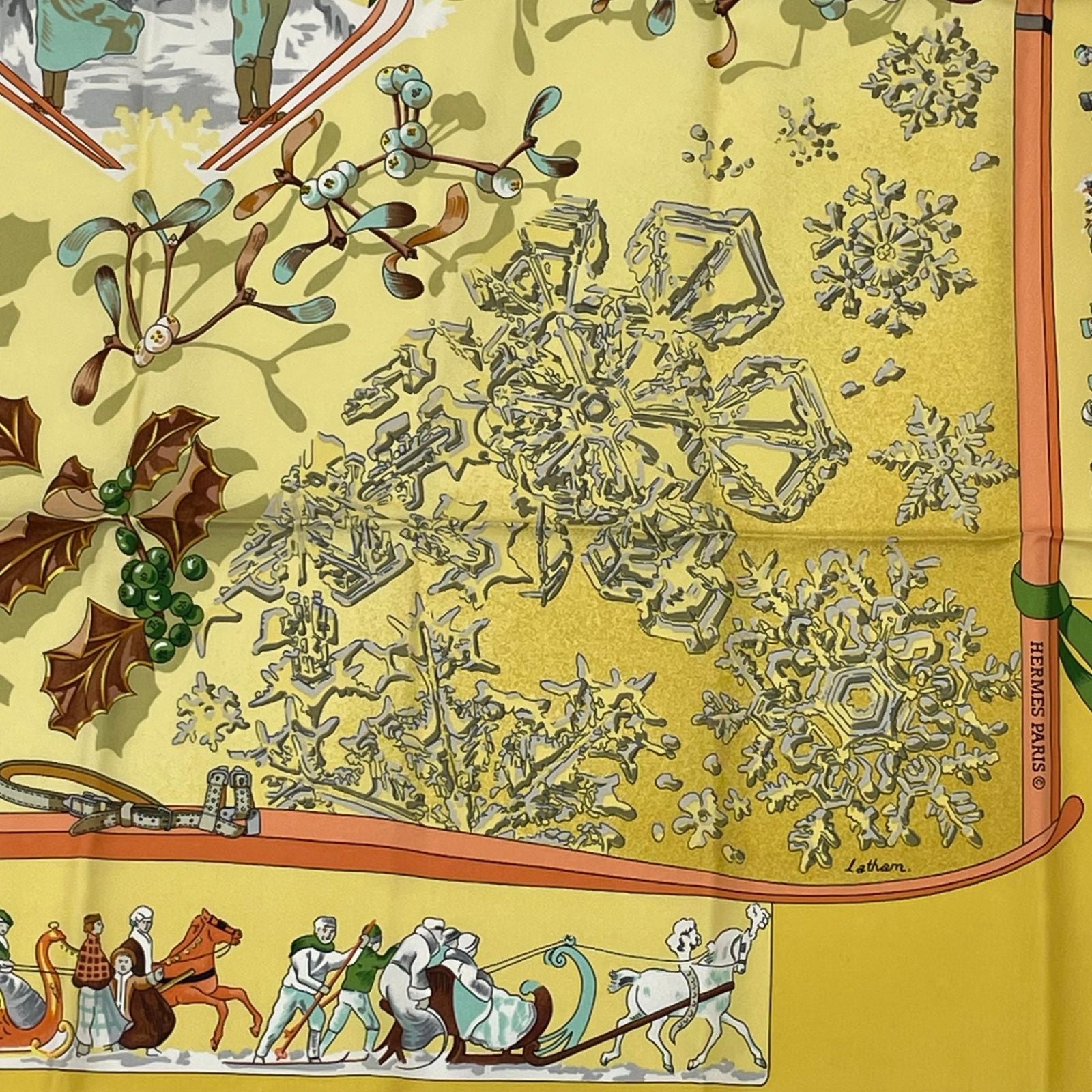 Hermes Carre 90 Neige D'antan Last Year's Snow Yellow Silk 100% Scarf — view 5