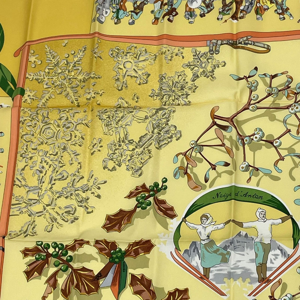 Hermes Carre 90 Neige D'antan Last Year's Snow Yellow Silk 100% Scarf — view 2
