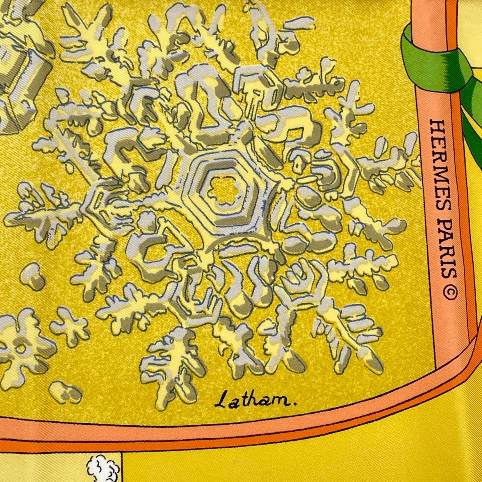 Hermes Carre 90 Neige D'antan Last Year's Snow Yellow Silk 100% Scarf — view 6