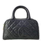 Chanel Handbag Quilted Black Mini Boston Gold