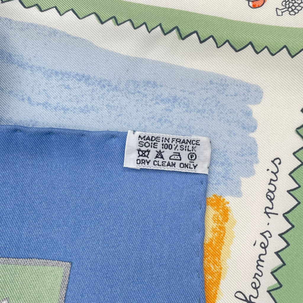 Hermes Carre 90 RE Tour a la Terre Return Silk 100% Scarf Blue — view 7