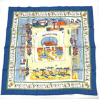 Hermes Carre 90 RE Tour a la Terre Return Silk 100% Scarf Blue