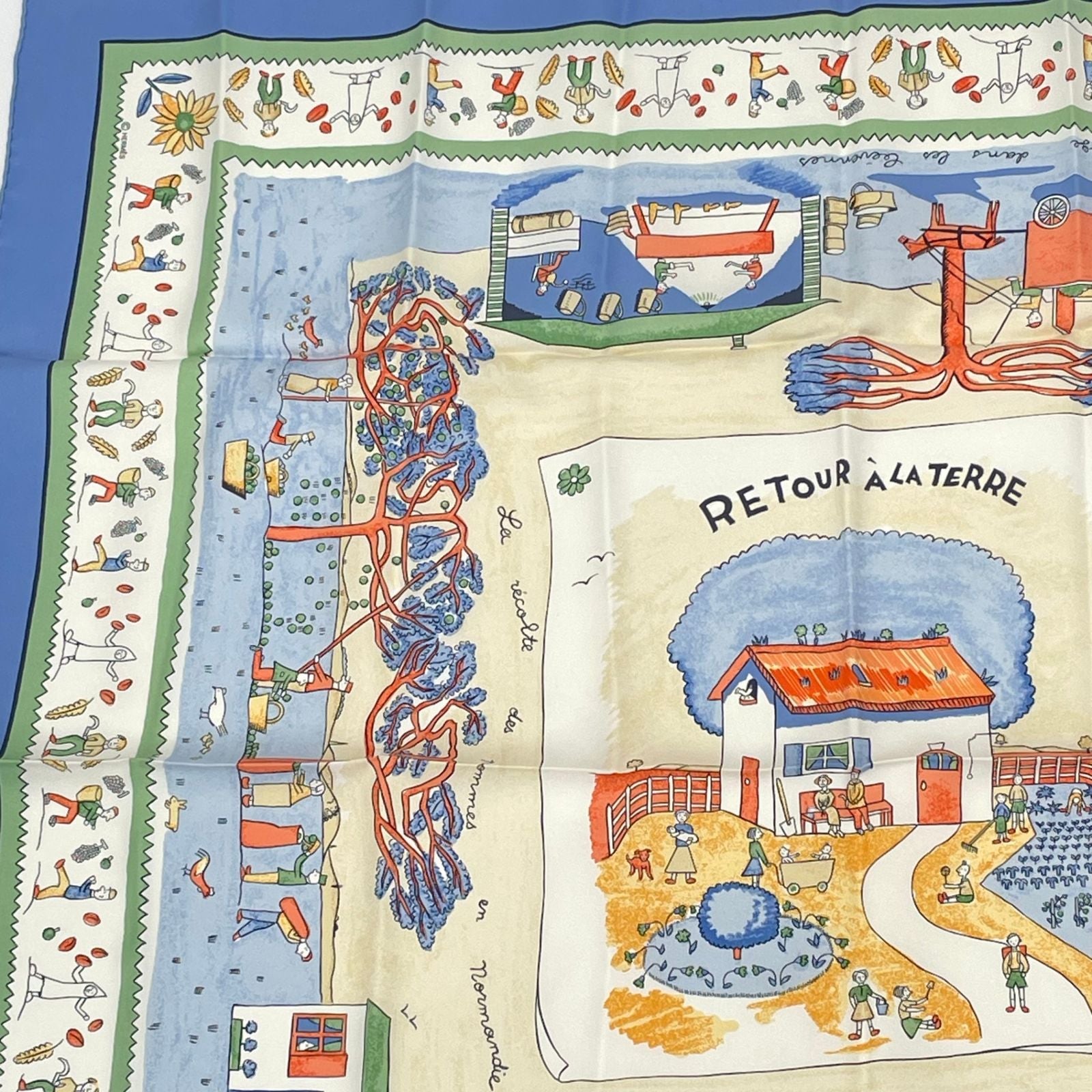 Hermes Carre 90 RE Tour a la Terre Return Silk 100% Scarf Blue — view 2