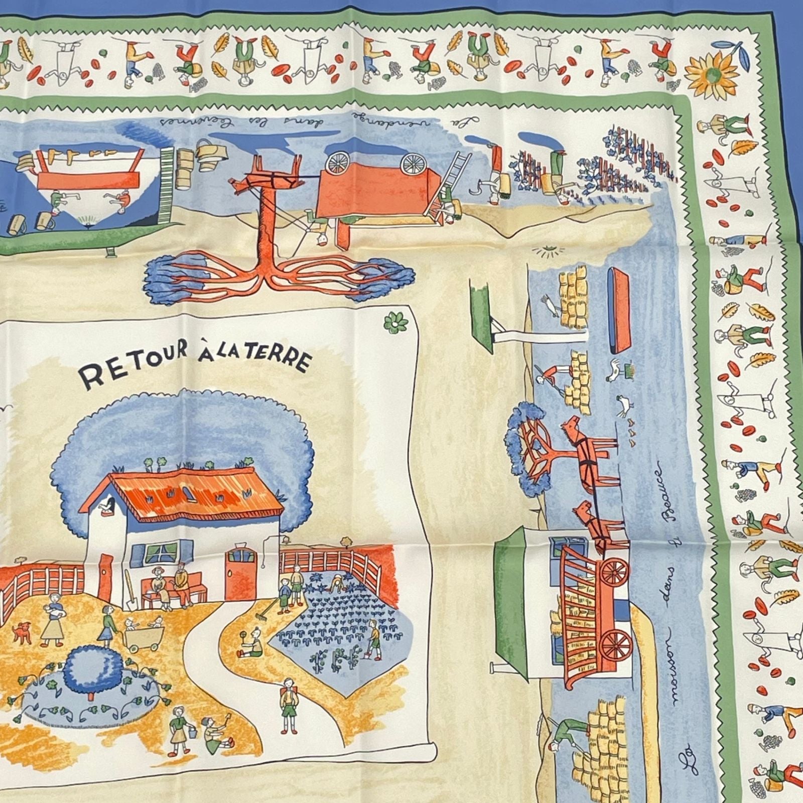 Hermes Carre 90 RE Tour a la Terre Return Silk 100% Scarf Blue — view 3