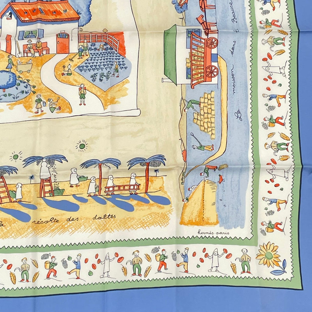 Hermes Carre 90 RE Tour a la Terre Return Silk 100% Scarf Blue — view 5