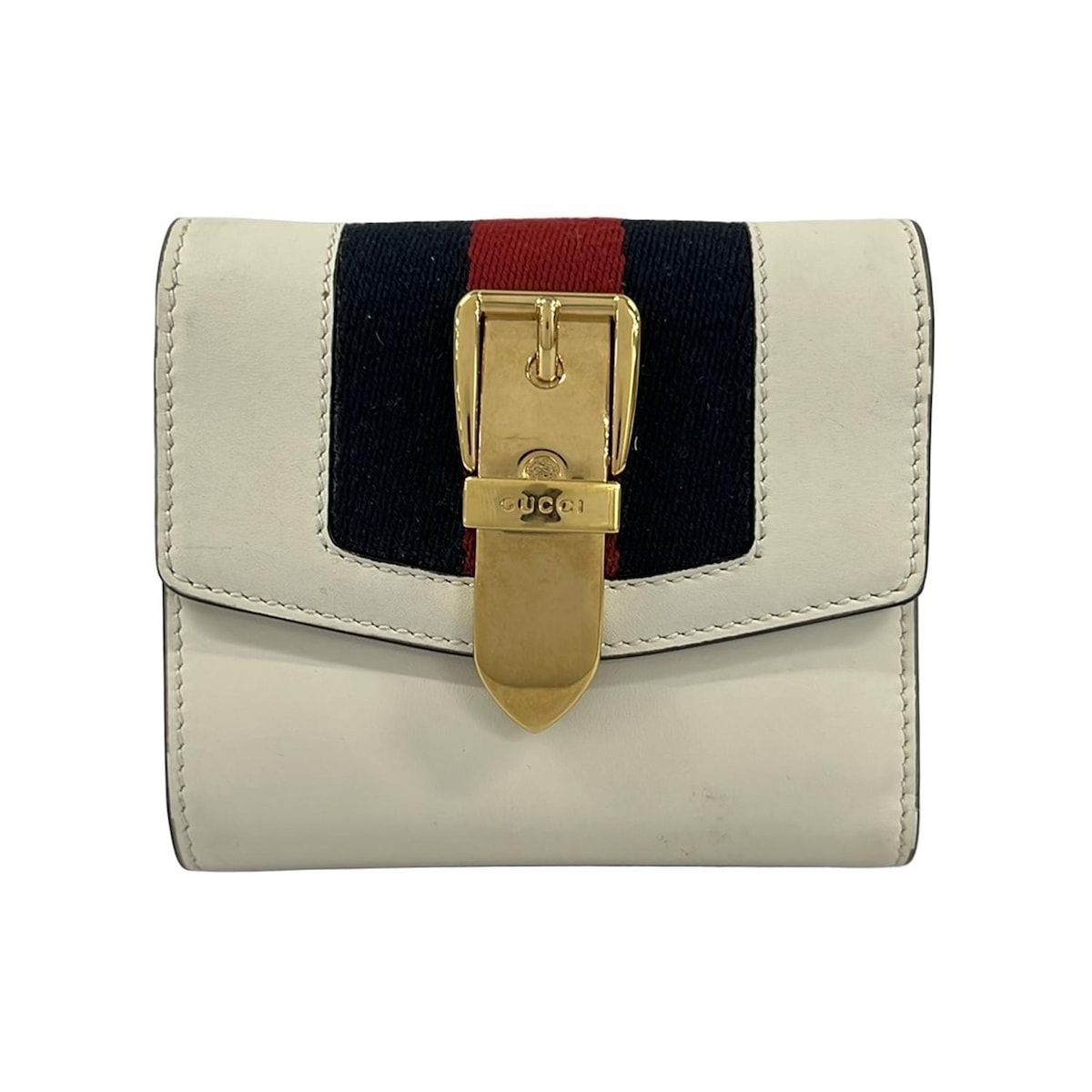 Gucci Trifold Wallet Sylvie Ivory Dark Navy Red Leather