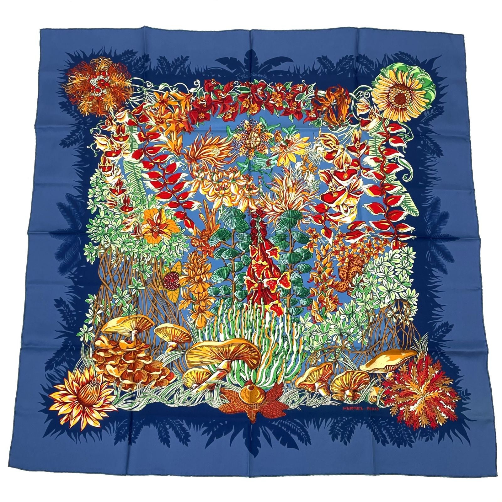 Hermes Scarf Silk L'ile Deserte Nonecarre 90 Navy