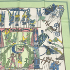 Hermes Carre 90 le Temps Des Marionnettes Marionette Time Silk Scarf Green — view 3