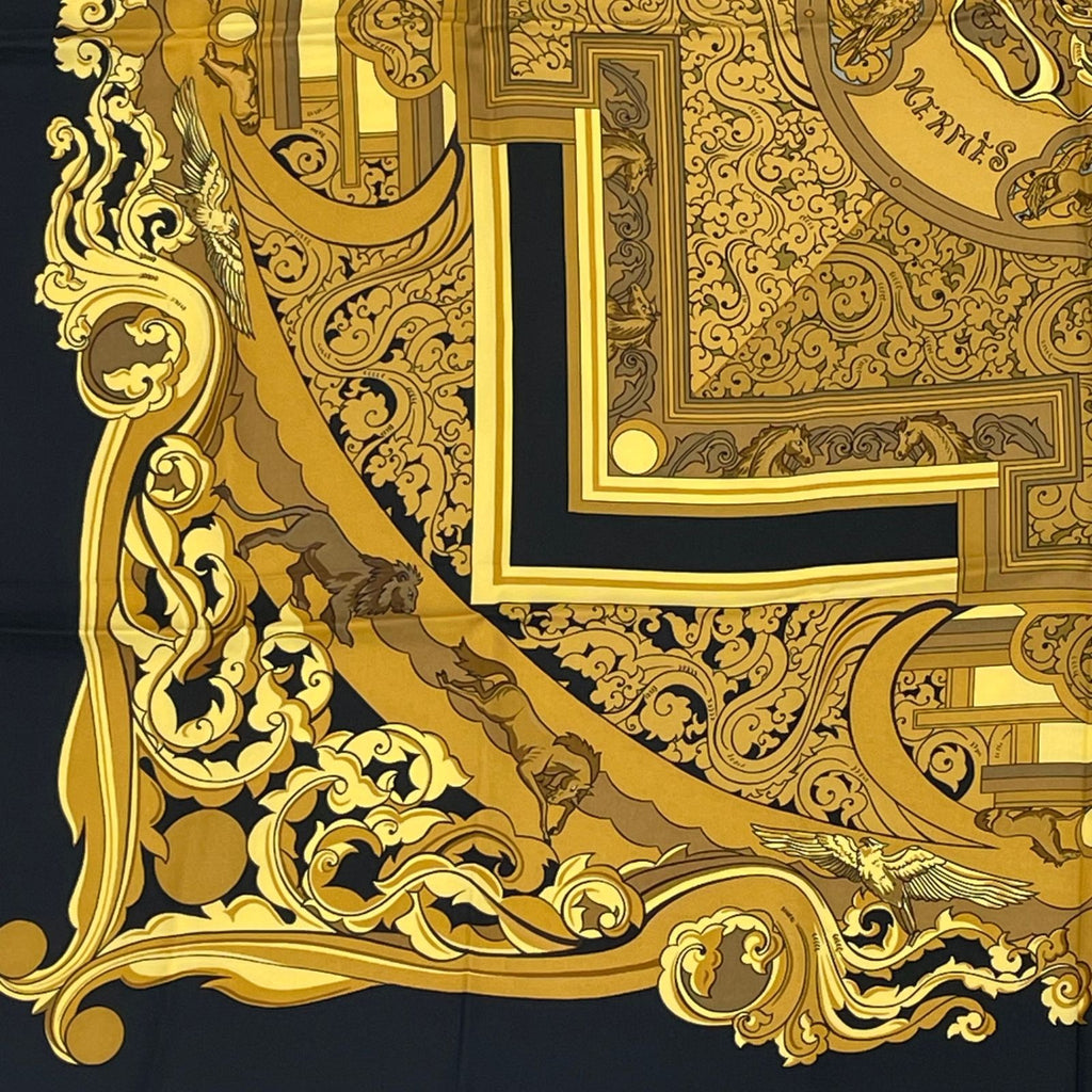 Hermes Carre 90 Animaux Solaires Animals of the Sun Scarf Gold Black — view 4