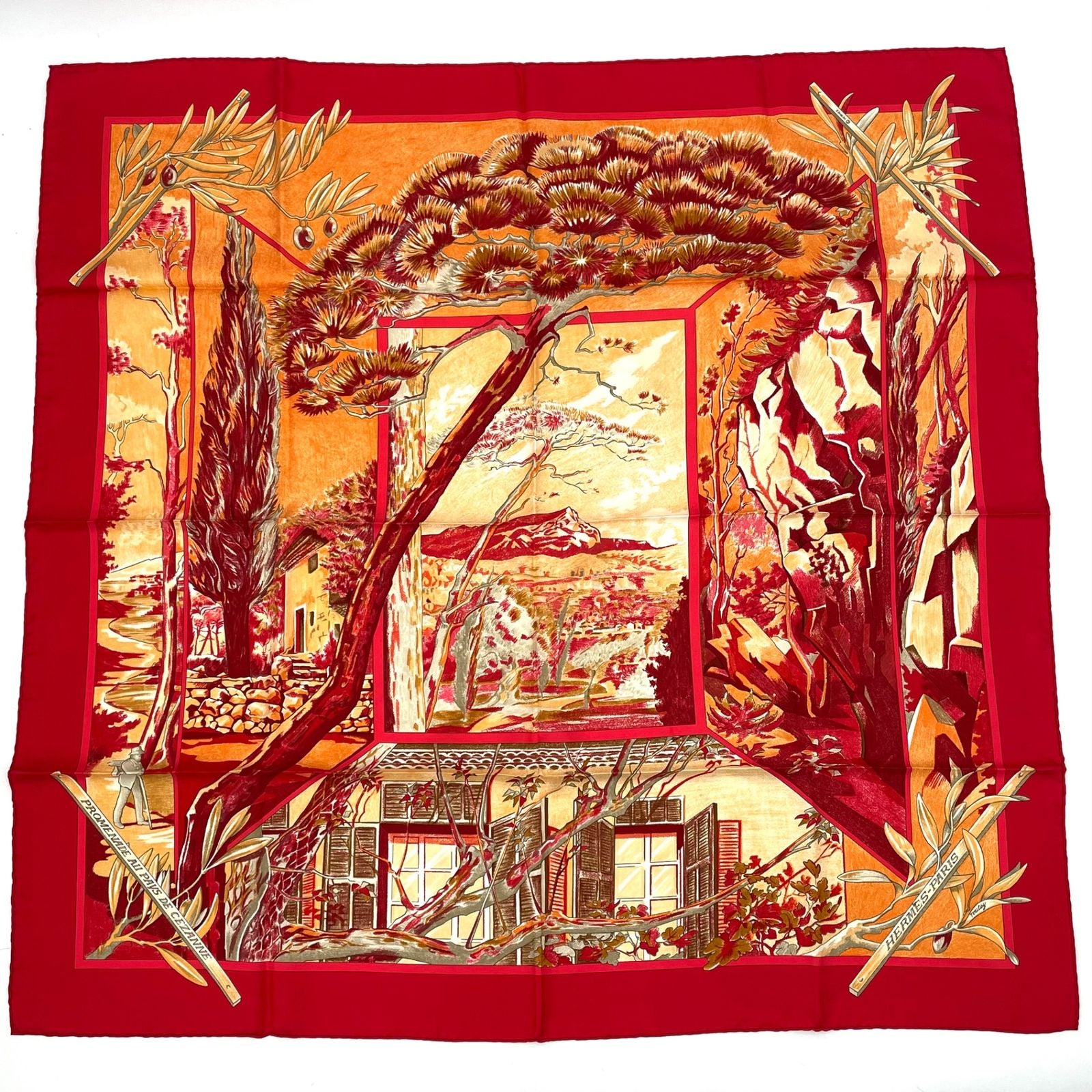 Hermes Promenade Au Pays de Cezanne's Country Carre 90 Silk Scarf
