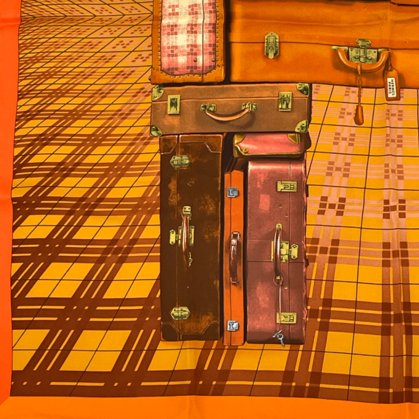 Hermes Silk Scarf en Voyage Traveling Bag Pattern Orange — view 4