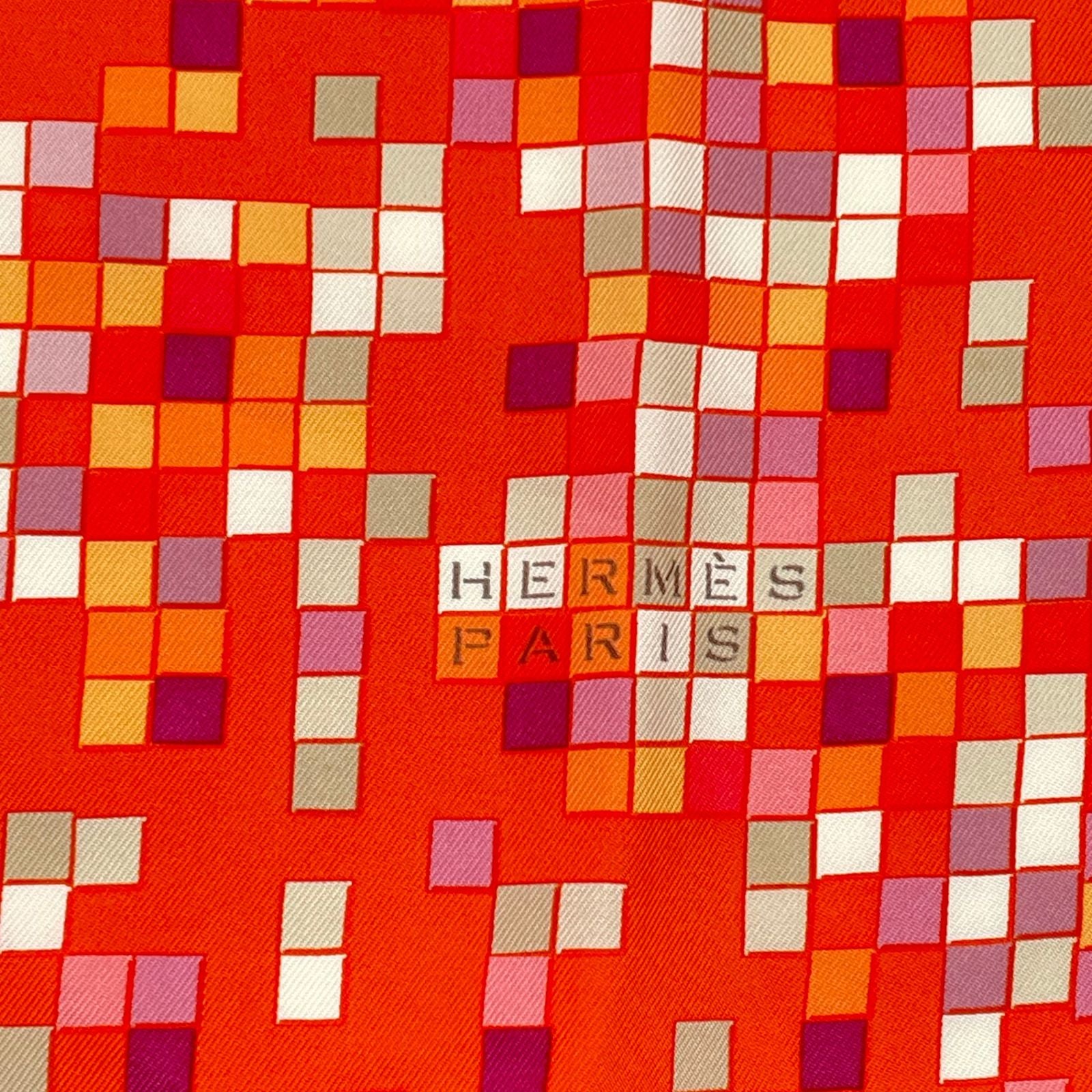 Hermes Scarf Carre 90 Silk Mosaic 24 Horse Pattern Orange Multicolor — view 6