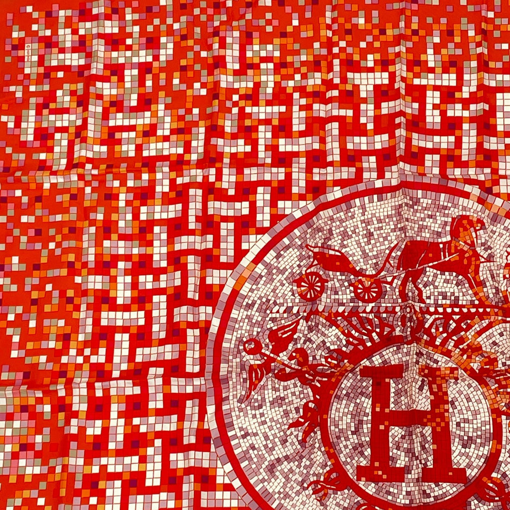 Hermes Scarf Carre 90 Silk Mosaic 24 Horse Pattern Orange Multicolor — view 2