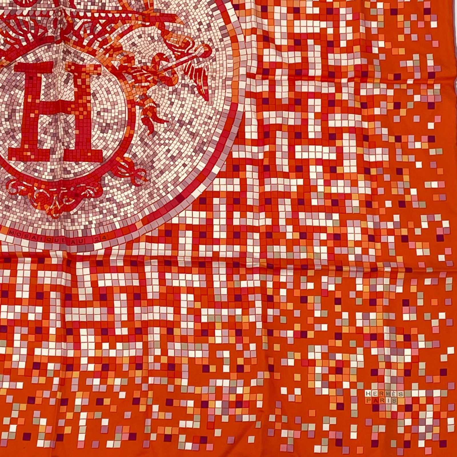 Hermes Scarf Carre 90 Silk Mosaic 24 Horse Pattern Orange Multicolor — view 5