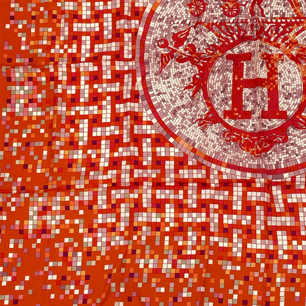 Hermes Scarf Carre 90 Silk Mosaic 24 Horse Pattern Orange Multicolor — view 4