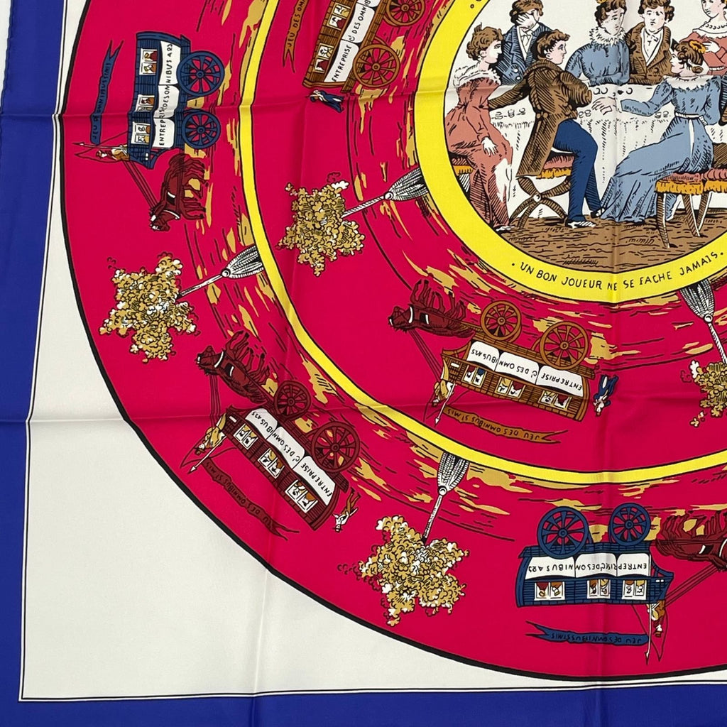 Hermes Scarf Carre 90 Jeu Des Omnibus Et Dames Blanches and Game Silk Blue — view 4