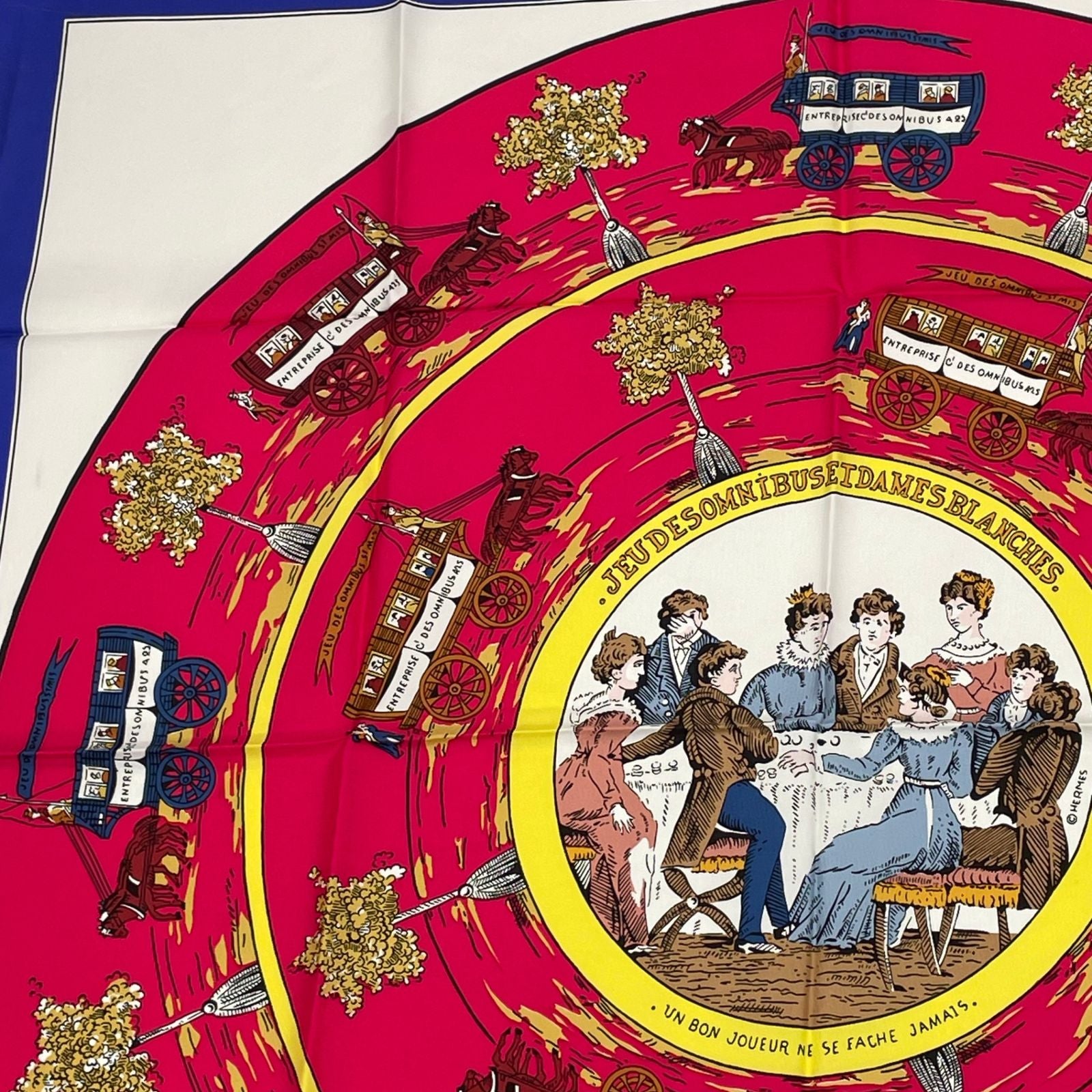Hermes Scarf Carre 90 Jeu Des Omnibus Et Dames Blanches and Game Silk Blue — view 2