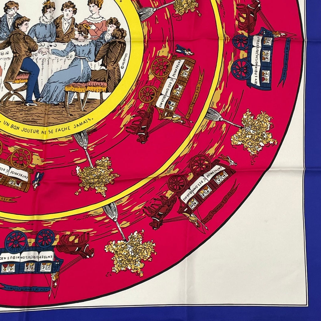 Hermes Scarf Carre 90 Jeu Des Omnibus Et Dames Blanches and Game Silk Blue — view 5
