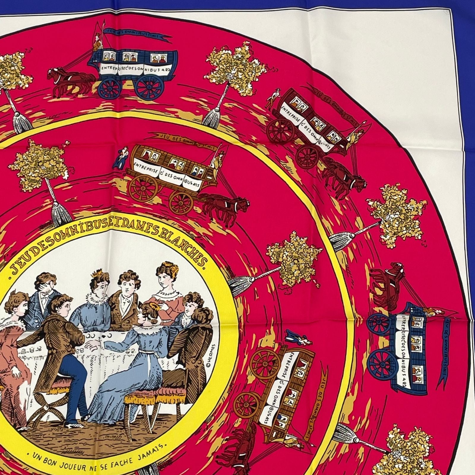 Hermes Scarf Carre 90 Jeu Des Omnibus Et Dames Blanches and Game Silk Blue — view 3