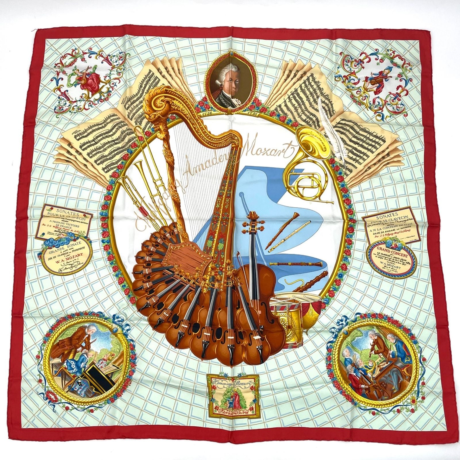 Hermes Carre 90 Wolfgang Amadeus Mozart Hymn to Silk Scarf Multicolor