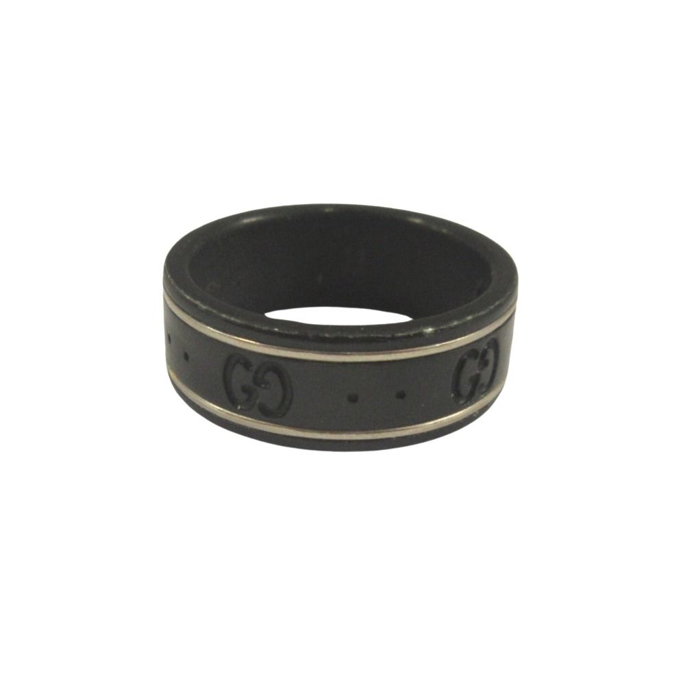Gucci Thin Band Black Corundum 18k White Gold Icon Ring GG — view 2