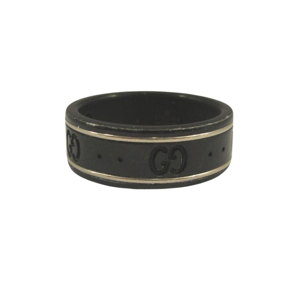 Gucci Thin Band Black Corundum 18k White Gold Icon Ring GG