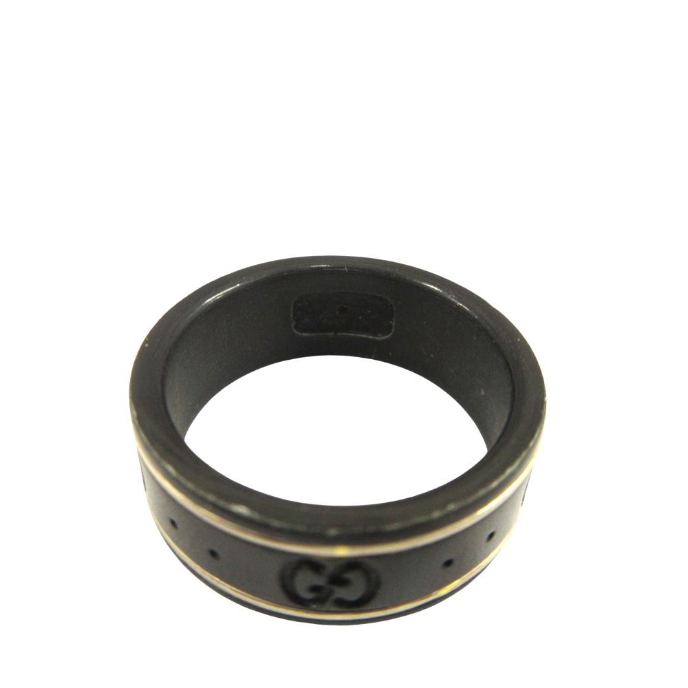 Gucci Thin Band Black Corundum 18k White Gold Icon Ring GG — view 4