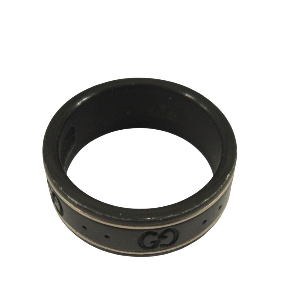 Gucci Thin Band Black Corundum 18k White Gold Icon Ring GG — view 3