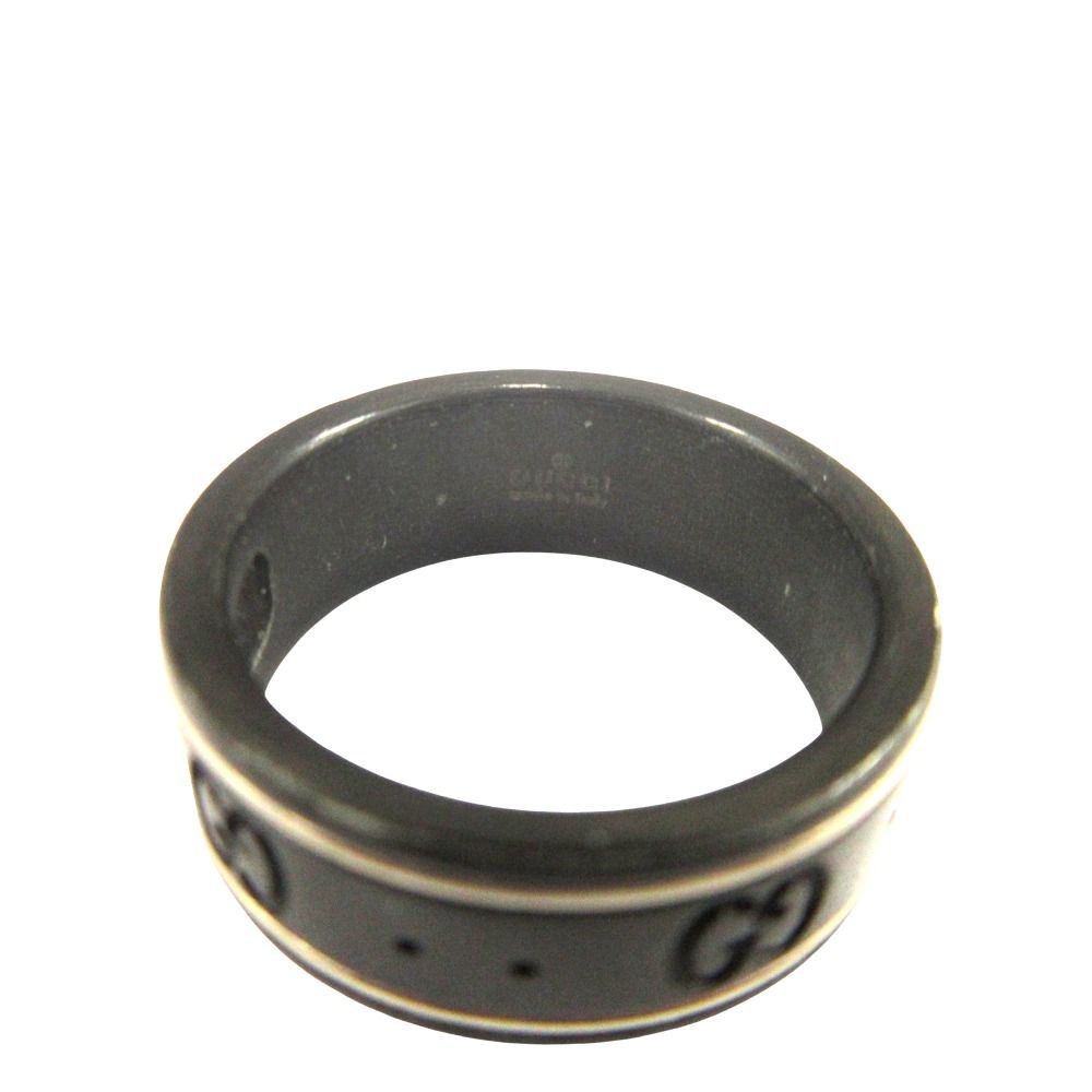 Gucci Thin Band Black Corundum 18k White Gold Icon Ring GG — view 5
