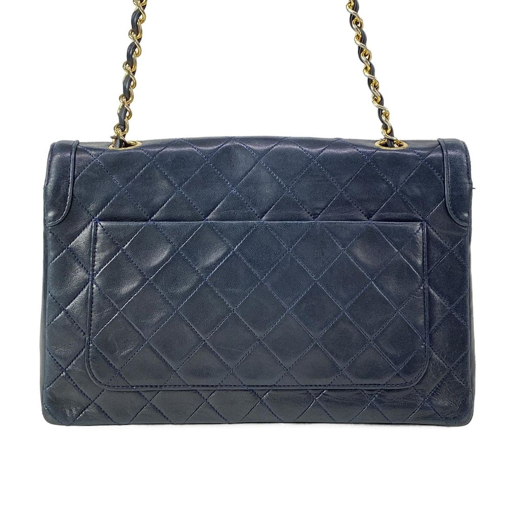 Chanel Shoulder Bag Quilted Navy Chain Gold Lambskin — view 3