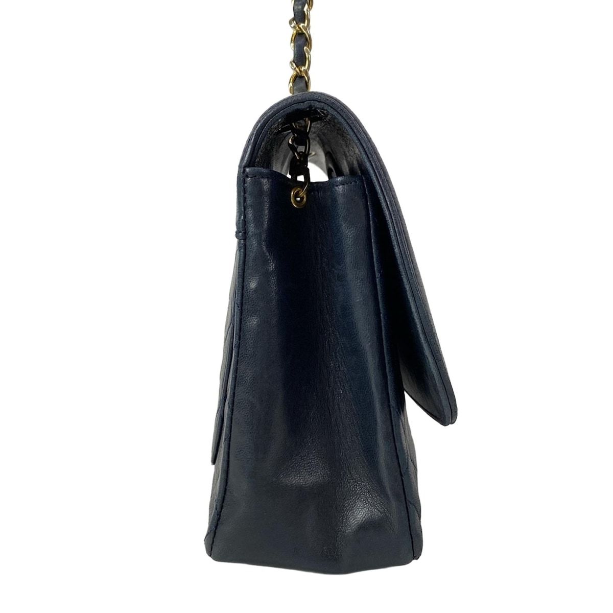 Chanel Shoulder Bag Quilted Navy Chain Gold Lambskin — view 2