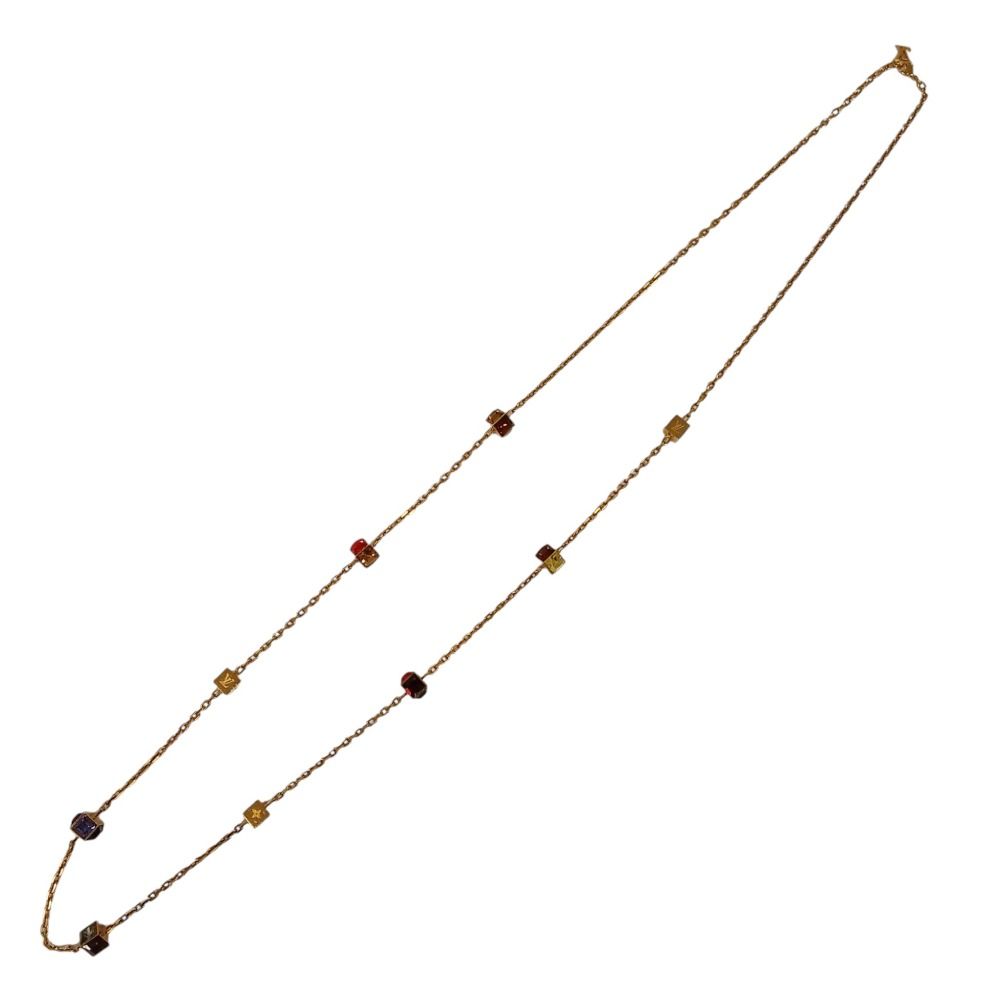 Louis Vuitton Collier Gamble Cube Motif Chain Necklace Gold Color Pre Owned — view 3