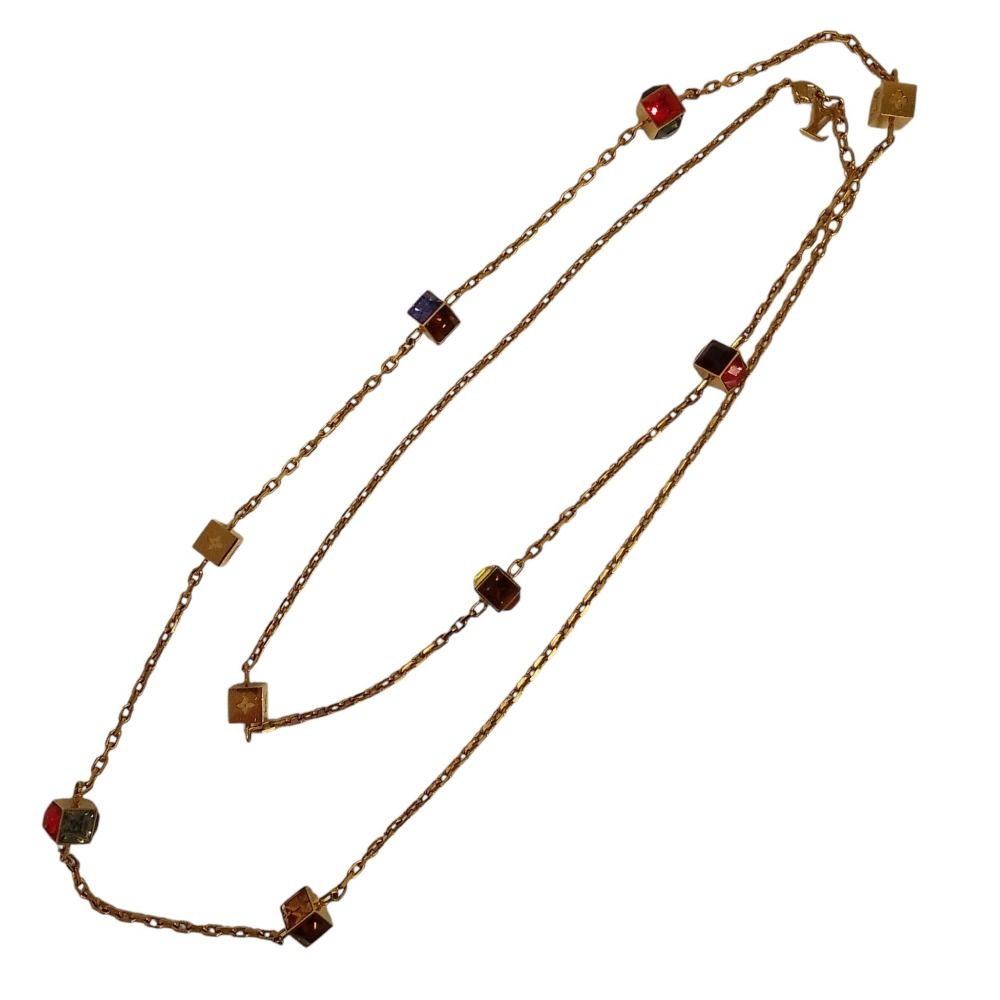 Louis Vuitton Collier Gamble Cube Motif Chain Necklace Gold Color Pre Owned — view 2