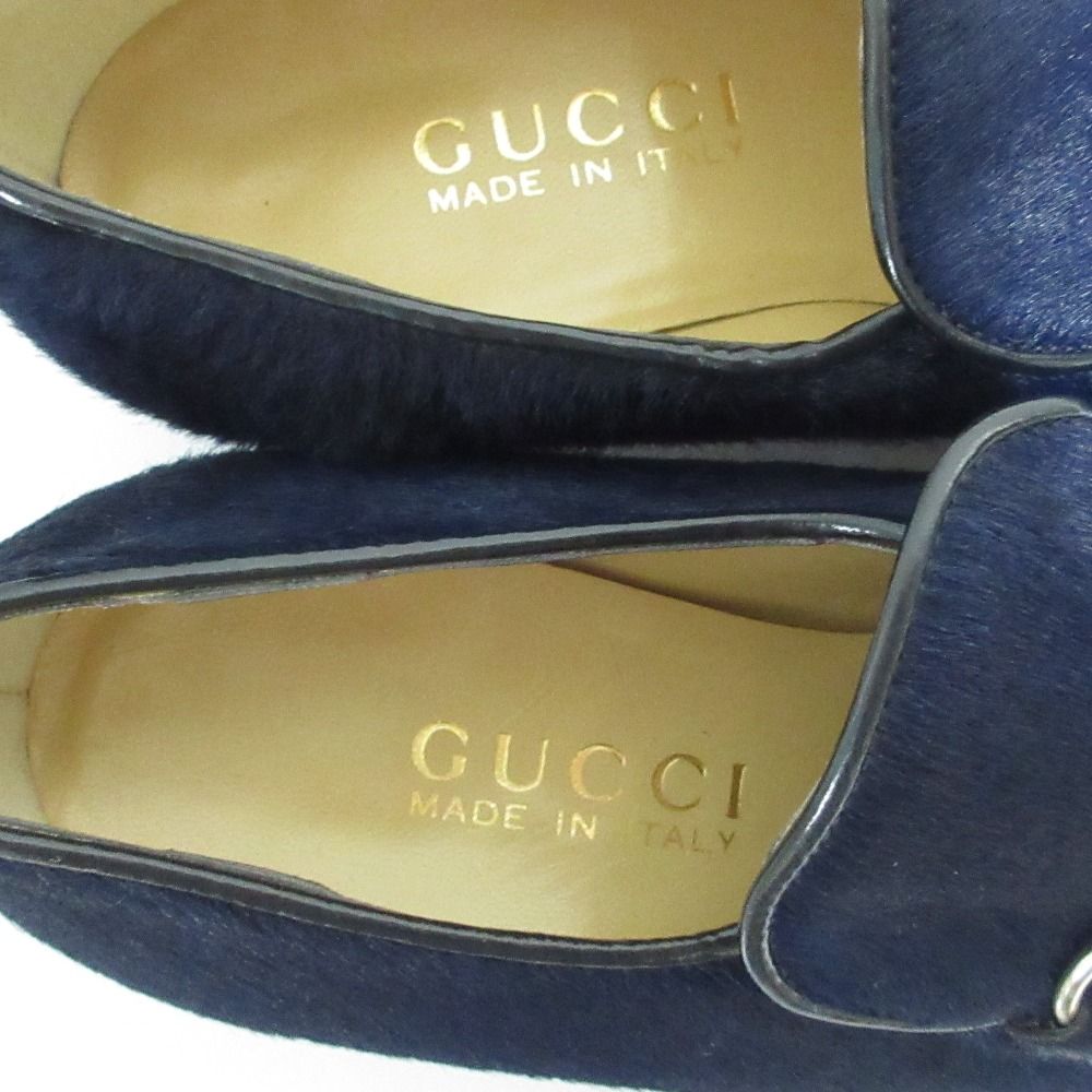 Gucci Era Horsebit Calf Hair Leather Loafers 5 Navy Pre Owned — view 5