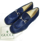 Gucci Era Horsebit Calf Hair Leather Loafers 5 Navy Pre Owned
