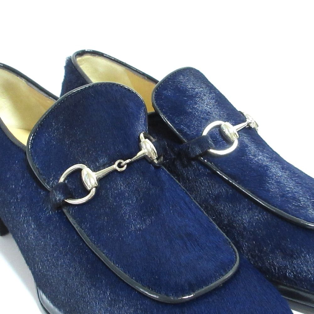 Gucci Era Horsebit Calf Hair Leather Loafers 5 Navy Pre Owned — view 6