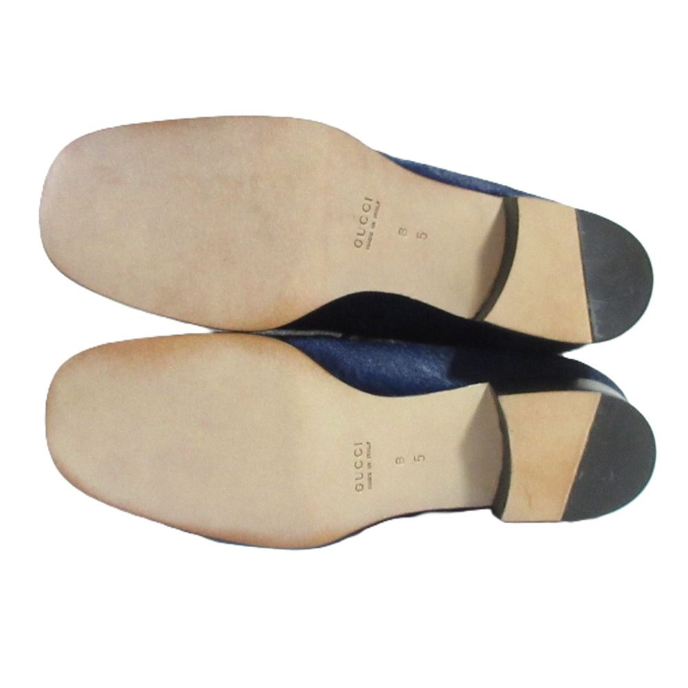 Gucci Era Horsebit Calf Hair Leather Loafers 5 Navy Pre Owned — view 7