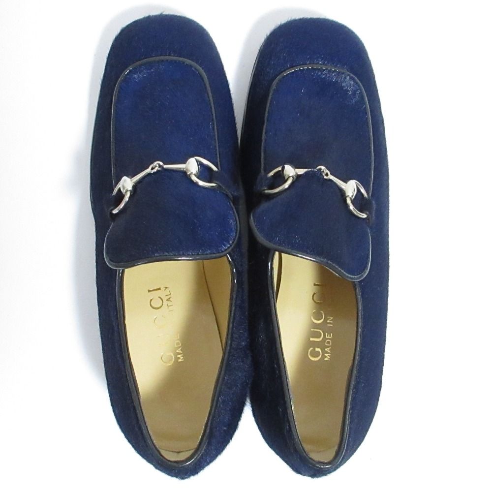 Gucci Era Horsebit Calf Hair Leather Loafers 5 Navy Pre Owned — view 4