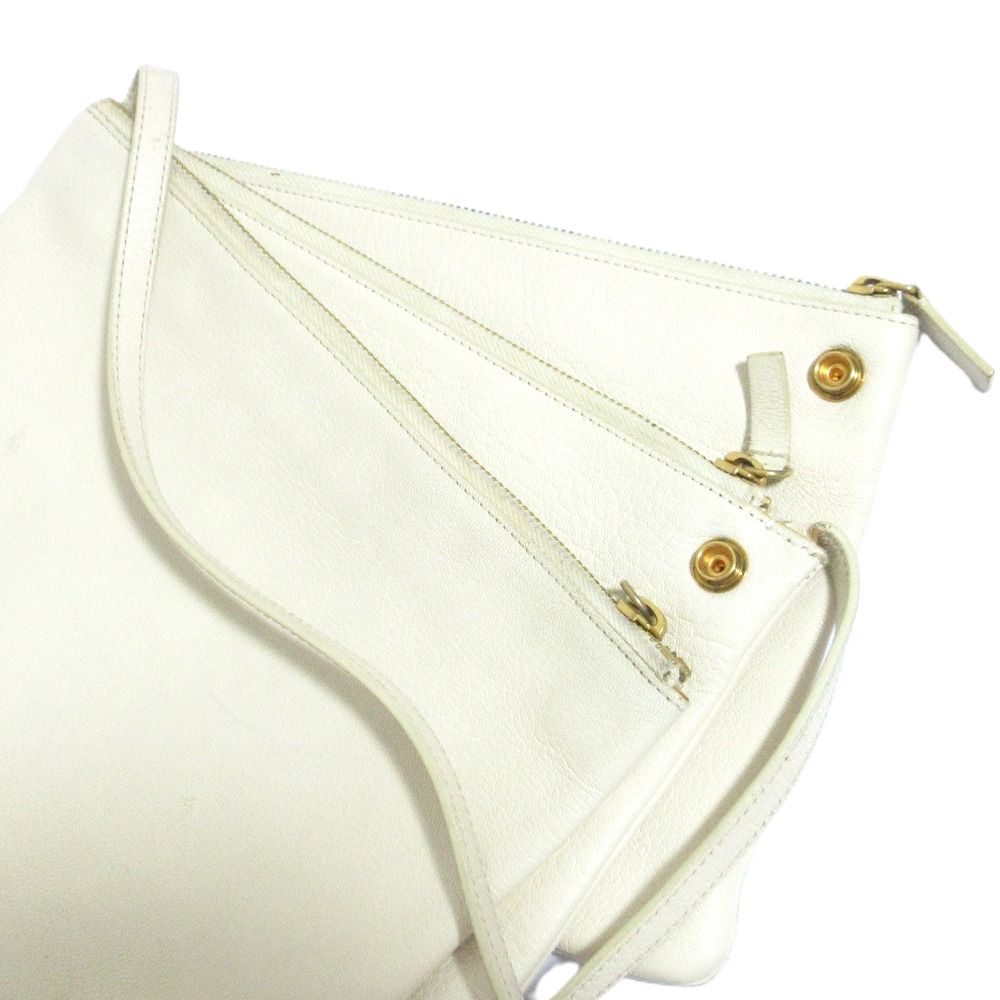 Celine Trio Leather Shoulder Bag Off White Pre Owned — view 7