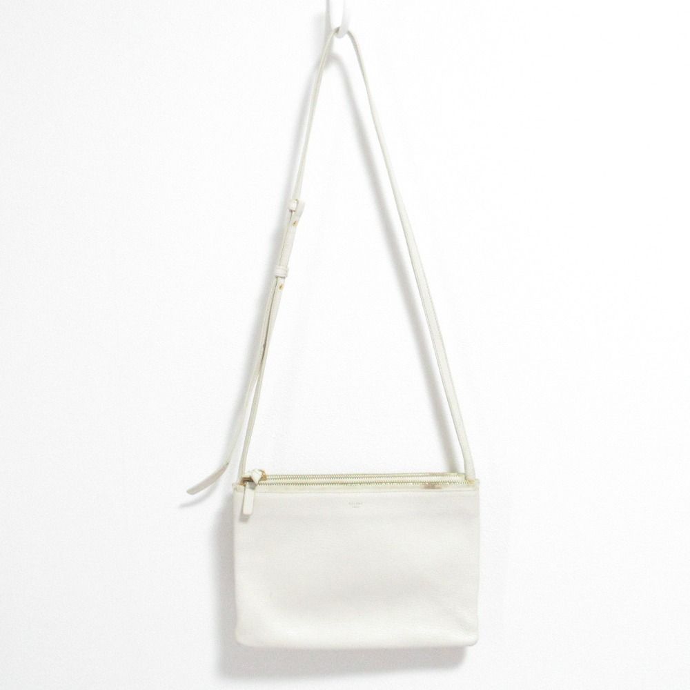 Celine Trio Leather Shoulder Bag Off White Pre Owned — view 3