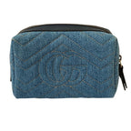 Gucci GG Marmont Denim Makeup Pouch Blue Pre Owned — view 2