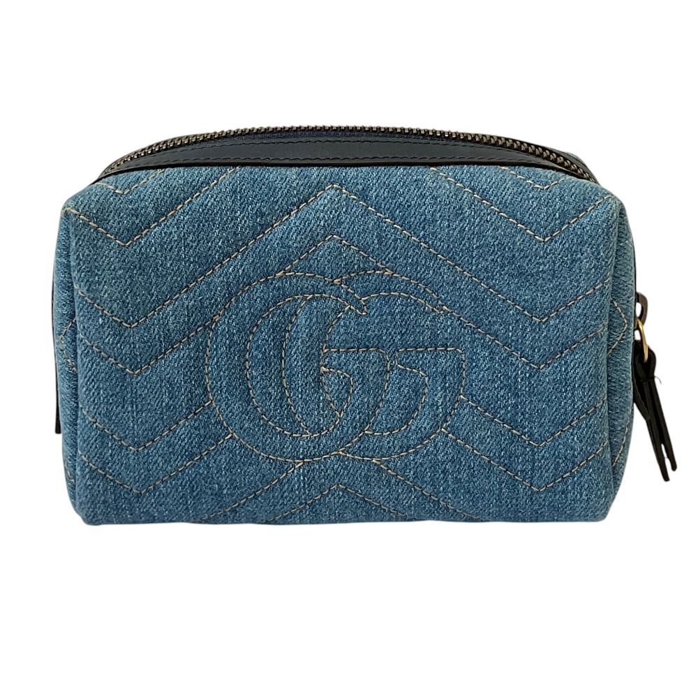 Gucci GG Marmont Denim Makeup Pouch Blue Pre Owned — view 2