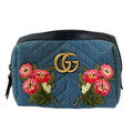 Gucci GG Marmont Denim Makeup Pouch Blue Pre Owned