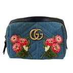 Gucci GG Marmont Denim Makeup Pouch Blue Pre Owned