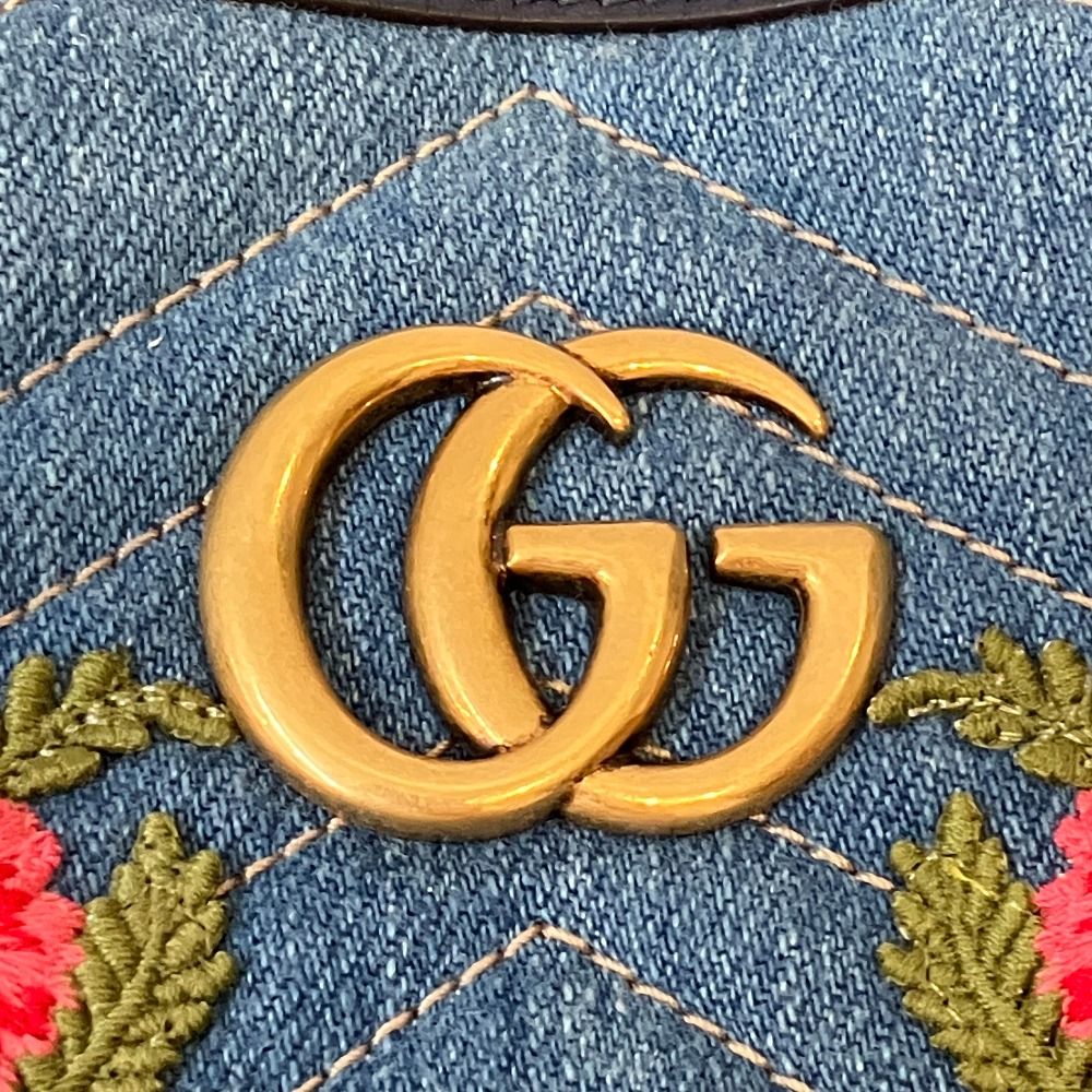Gucci GG Marmont Denim Makeup Pouch Blue Pre Owned — view 8