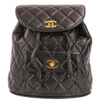 Chanel Vintage Quilted Lambskin Chain Shoulder Turnlock Backpack Black Pre Owned