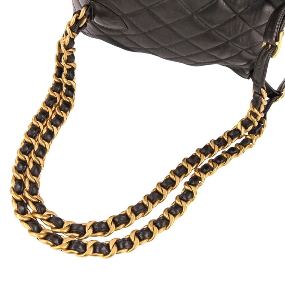 Chanel Vintage Quilted Lambskin Chain Shoulder Turnlock Backpack Black Pre Owned — view 7